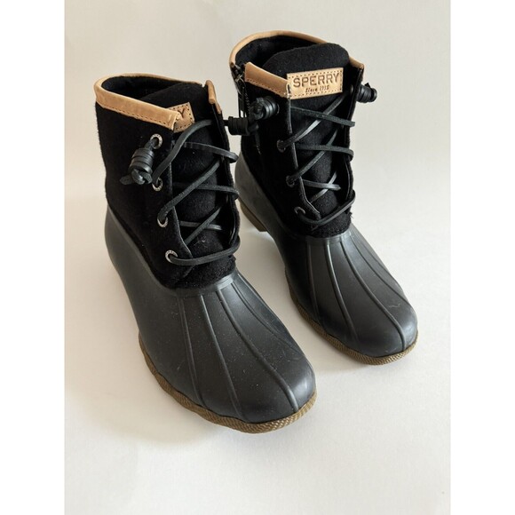 Sperry Women's Saltwater Wool Rain boot Nylon Duck Boot - Black size 7.5 NEW - Picture 2 of 7